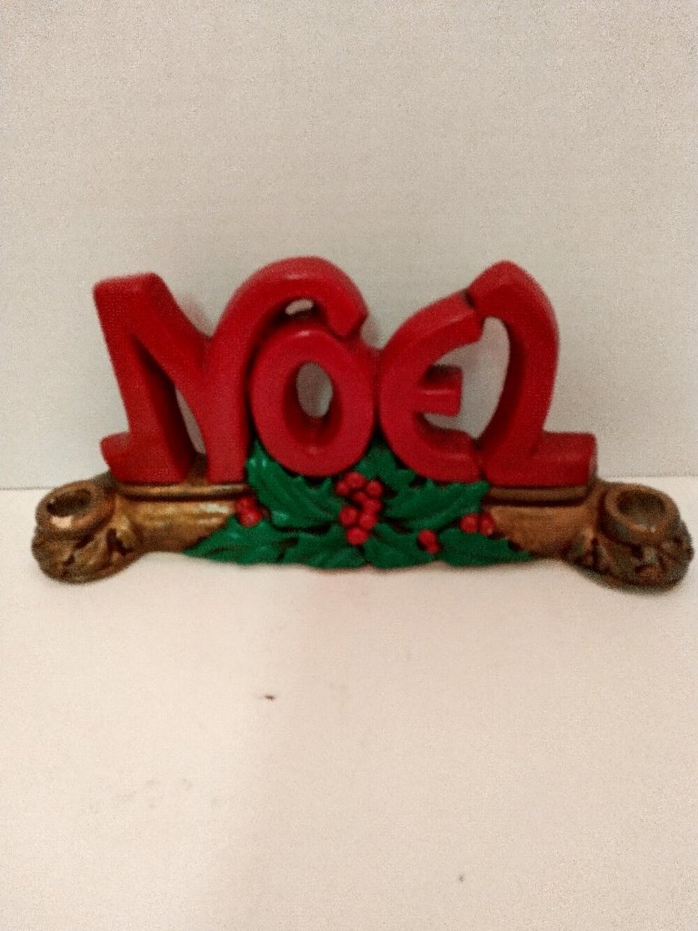 Vtg. Xmas Noel Chalkware Candle Holder Mantel Decor